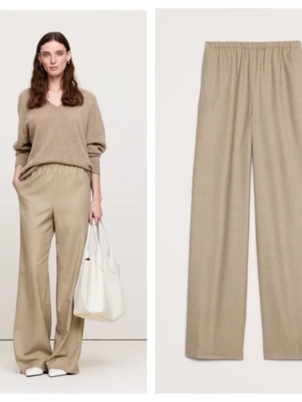 Banana Rebublic Lightweight Wool Pull-on Wide Leg Dress Pants - Tan, L